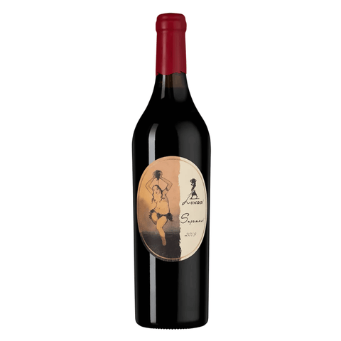 Nukasi Saperavi Red Wine 750ml bottle, 2019 vintage, Georgian artisanal wine with 13% ABV, featuring rich dark berry and spice flavors.