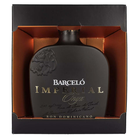 Barcelo Imperial Onyx Aged Rum 70cl bottle in box, Dominican Republic, aged in charred oak, smooth flavor.