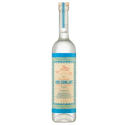 Bottle of 400 Conejos Mezcal 75cl, a premium artisanal spirit from Oaxaca, made from 100% espadín agave, 40% ABV, award-winning.