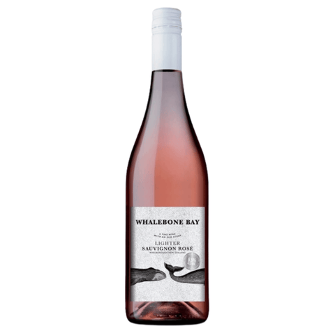 Whalebone Bay Lighter Sauvignon Rose 750ml wine bottle, 2022 Marlborough, New Zealand, with strawberry and citrus flavor notes.