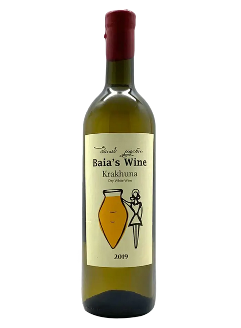 Baias Wine Krakhuna White Wine 2019 750ml bottle from Imereti, Georgia, featuring elegant label and natural golden hue.