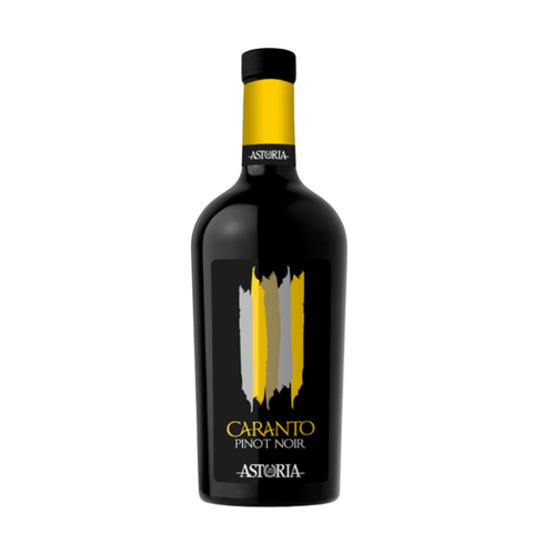 Astoria Caranto Pinot Noir 750 ml bottle with a black and yellow design, showcasing refined Italian red wine.