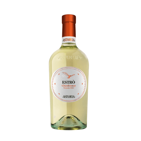 Bottle of Astoria Estrò Chardonnay Venezia DOC 750 ml, premium Italian white wine with 12% alcohol, ideal for seafood and light dishes.
