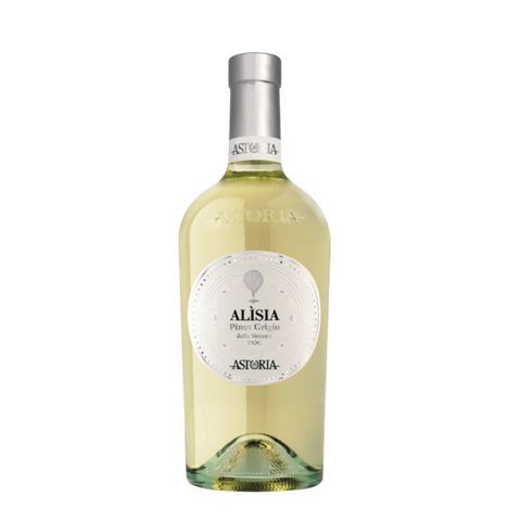 Astoria Alisia Pinot Grigio 750 ml bottle showcasing pale straw-yellow color and elegant label.