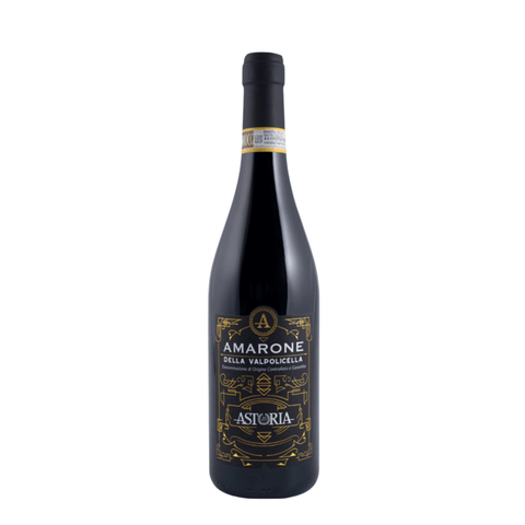 Astoria Amarone della Valpolicella DOCG wine bottle from Italy, showcasing rich flavors and a premium design.