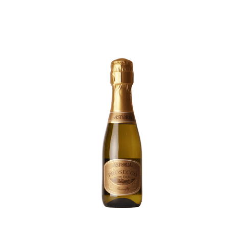 Astoria Prosecco DOC Butterfly 200 ml mini bottle with gold label and cap, extra dry sparkling wine from Italy.