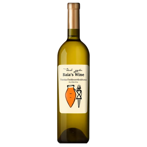 Baia's Wine Tsitska Tsolikouri Krakhuna White Blend bottle from Georgia, showcasing artisanal craftsmanship by Baia Abuladze.