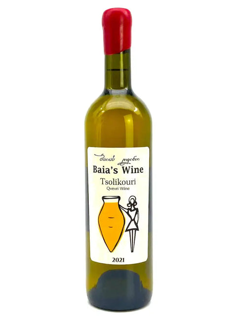 Bottle of Baias Wine Tsolikouri White Wine with red cap, 750ml 13% ABV from Imereti, Georgia 2019 vintage.