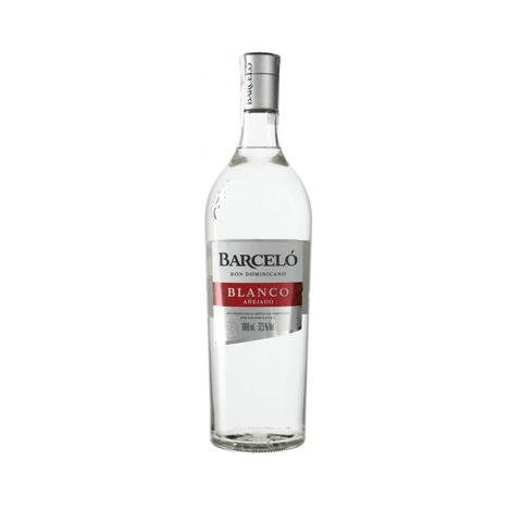 Barcelo Blanco White Rum 1L bottle, premium Dominican rum with tropical fruit, coconut, and vanilla notes, 37.5% ABV.
