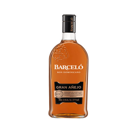 Barcelo Gran Anejo Rum 1L bottle, 37.5% alcohol, premium Dominican rum with rich amber color and aged in oak barrels.