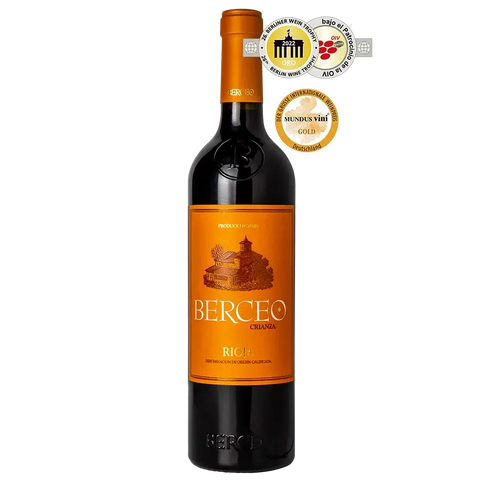 Berceo Crianza Red Wine 750ml – 13.5% ABV Rioja Spain bottle with award medals.