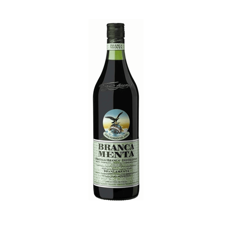 Branca Menta Digestif 1L bottle with minty herbal liqueur label from Italy