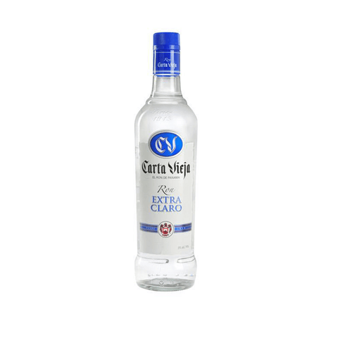 Carta Vieja Extra Claro White Rum 1L bottle with blue cap, displaying label and branding.