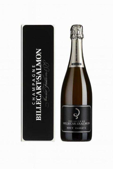 Champagne Billecart-Salmon Brut Reserve 750ml bottle with elegant packaging, French luxury sparkling wine.