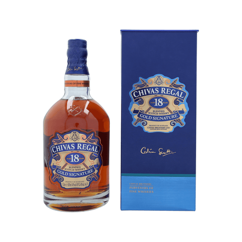 Chivas Regal 18 Year Old Blended Scotch Whisky with Box, 1L, 40% ABV, Scotland, showcasing premium packaging and craftsmanship.