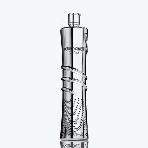 Roberto Cavalli Mirror Edition Vodka 1L bottle with luxurious mirror finish, 40% alcohol, crafted in Italy from premium ingredients.
