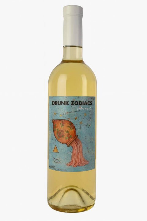 Drunk Zodiacs Qisi Qvevri Dry White Wine bottle, 750ml, 2021 vintage, featuring a starry label with a unique design.