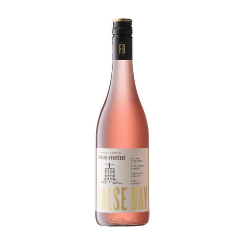 Bottle of False Bay Whole Bunch Rosé Cinsault Mourvèdre 750ml from South Africa, featuring elegant and vibrant wine label design.