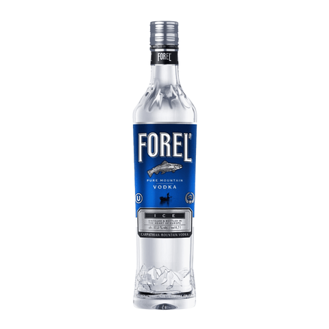 Forel Pure Mountain Vodka Ice 700 ml bottle from Ukraine, showing label and design, distilled with mountain spring water.