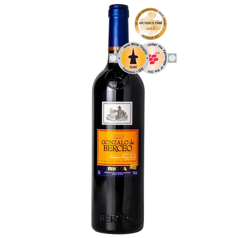 Bottle of Gonzalo de Berceo Reserva Red Wine 750ml 14% ABV 2018 Rioja, Spain with gold award medals