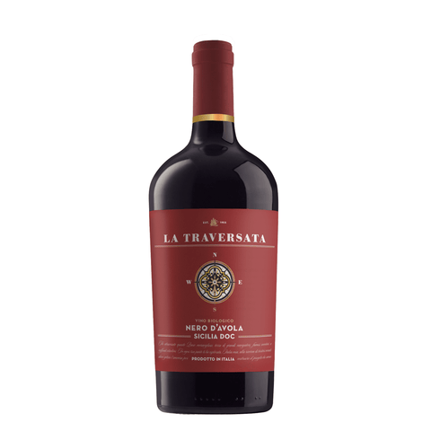 La Traversata Nero d'Avola Sicilia DOC 750ml red wine bottle from Italy - organic, full-bodied, elegant tannins