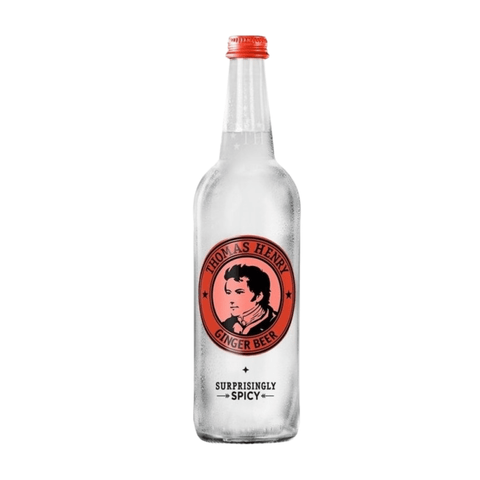 Thomas Henry Ginger Beer Tonic 750ml bottle, alcohol-free, Germany. Premium spicy mixer for cocktails and mocktails. Clear bottle image.
