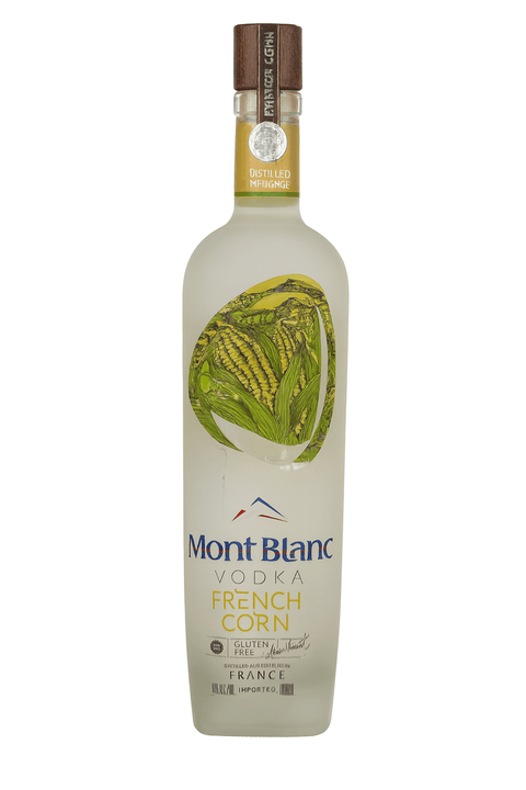 Mont Blanc French Corn Vodka 0.7L bottle, 40% ABV, distilled in France with French-grown corn, clear and smooth premium vodka.
