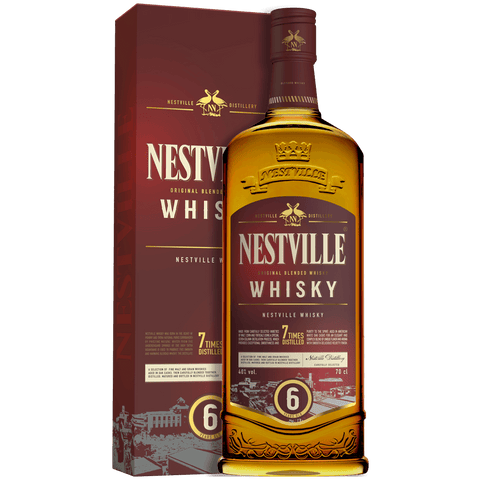 Nestville 6-Year-Old Blended Whisky 70cl bottle and box, premium Slovakian whisky, matured in oak barrels, 40% ABV.