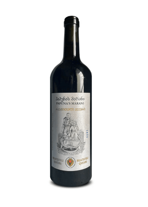 Papunas Marani Rkatsiteli Qvevri 750 ml bottle of Georgian amber wine, featuring traditional qvevri method label design.