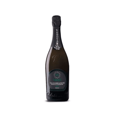 Bottle of Vedova Valdobbiadene Prosecco Superiore DOCG Brut 75cl, a premium Italian sparkling wine with 11% ABV.