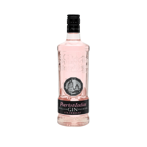 Puerto de Indias Strawberry Gin 1L bottle - 37.5% ABV, Spanish pink gin with juniper and citrus botanicals, Seville distilled.
