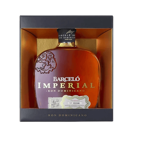 Barcelo Imperial Rum 70cl bottle in box, Dominican Republic, crafted from premium sugarcane and aged in oak for 10 years.