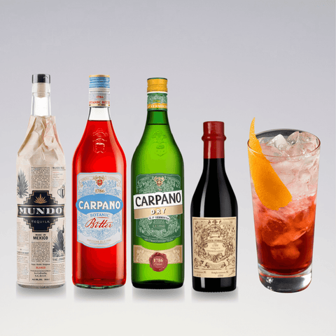 Rosita Cocktail ingredients: tequila, bitter, dry vermouth, sweet vermouth, and drink with orange peel garnish.