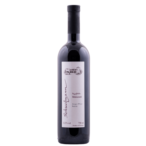 Schuchmann Mukuzani Red Wine 750ml bottle from Georgia, 14.5% ABV, made from Saperavi grapes, deep ruby color.