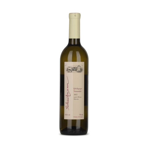 Schuchmann Tsinandali White Wine 750ml bottle, Georgia, 13% alcohol, dry, floral notes, with apple and apricot flavor.