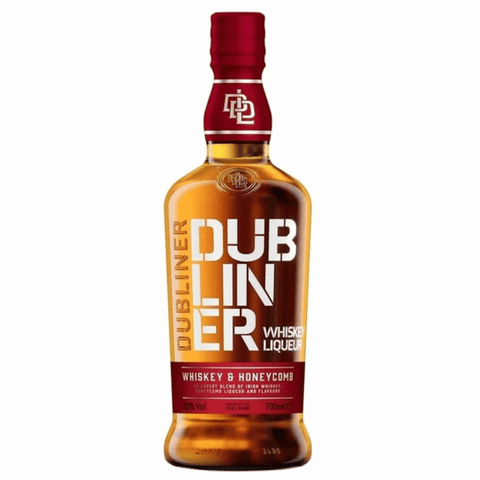 Dubliner Honeycomb Whiskey Liqueur 700ml bottle with 30% ABV, rich caramel and honeycomb flavors from Ireland.