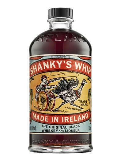 Bottle of Shanky's Whip Irish Whiskey Liqueur 1L with vibrant label design, made in Ireland.