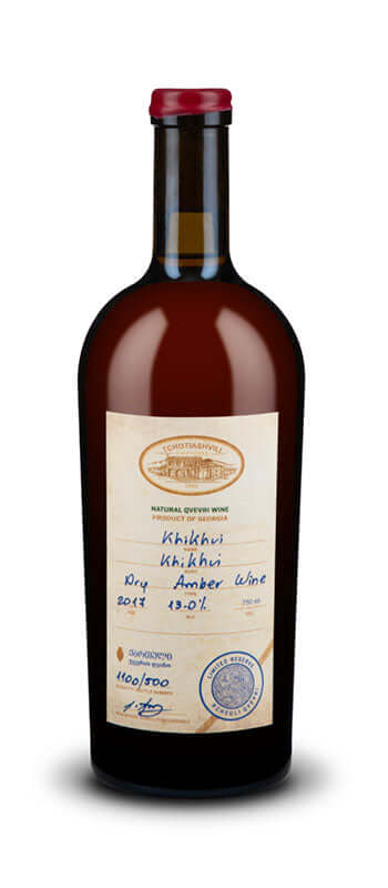 Bottle of Tchotiashvili Chitistvala Red Wine 750ml from Kakheti, Georgia, 2019 vintage. Amber wine with 13% alcohol.
