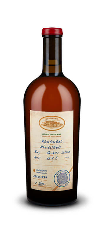 Bottle of Tchotiashvili Rkatsiteli Amber Wine 2018, 14% ABV, from Kakheti, Georgia