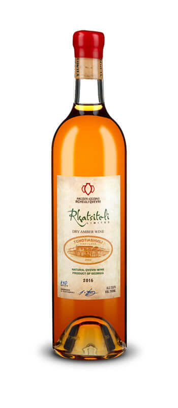 Tchotiashvili Rkatsiteli 2017 Dry White Wine Bottle from Kakheti, Georgia, featuring traditional Qvevri winemaking.