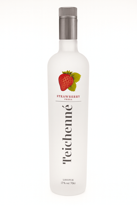 Teichenne Strawberry Liqueur 700ml bottle, 17% ABV, Spanish fruity liqueur with ripe strawberry flavor, perfect for cocktails and desserts.