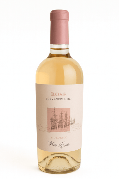 Vento dEste Rose Wine bottle, Trevenezie IGT, 750ml, 12%, elegant Italian rosé, pale pink with bright reflections.