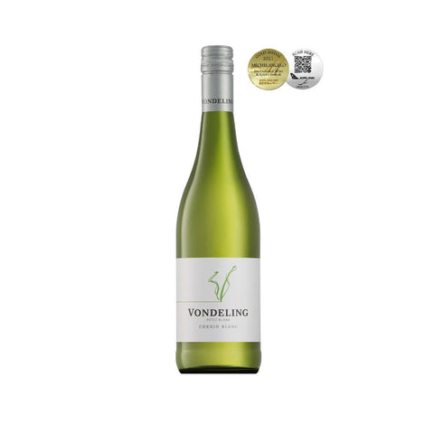 Vondeling Petit Chenin Blanc 750ml wine bottle with 2020 awards, South African white wine with floral and fruity notes.