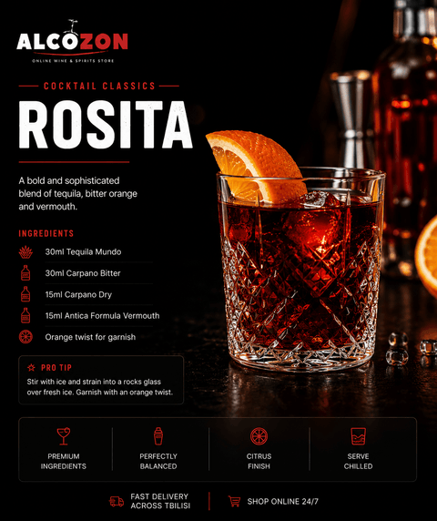 Cocktail Recipes: Rosita cocktail with tequila, bitter orange, and vermouth in a glass garnished with an orange slice.