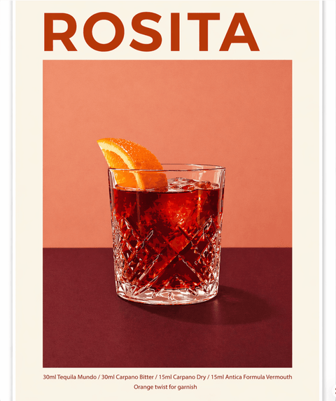 Rosita Cocktail Recipes with tequila, bitters, vermouth, and orange garnish in a glass.