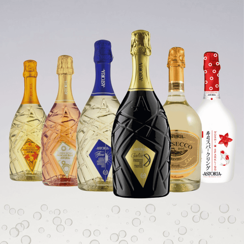 Astoria Sparkling Wine Set X6 featuring diamond-cut bottles from Italy's Veneto region.