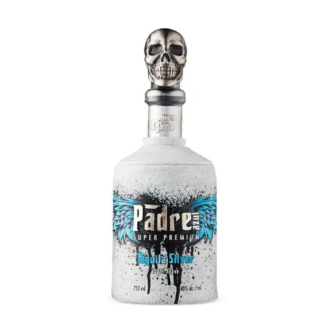 Padre Azul Blanco Tequila 700ml bottle with skull cap, 40% ABV, ultra-premium, crafted from blue agave in Jalisco, Mexico.