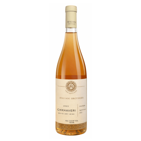 Avaliani Brothers Chkhaveri White Dry Wine 750ml 2023 bottle showcasing elegant Georgian wine.