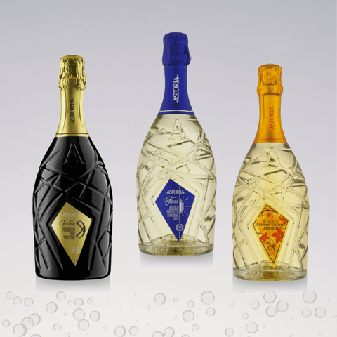 Astoria Premium Italian Sparkling Collection X3 featuring elegant diamond-textured bottles from Veneto, Italy.