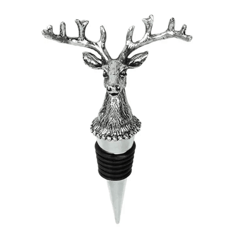 Deer Head Wine Bottle Stopper Metal with detailed sculpted deer head made of durable metal, perfect for gifts or home bars.